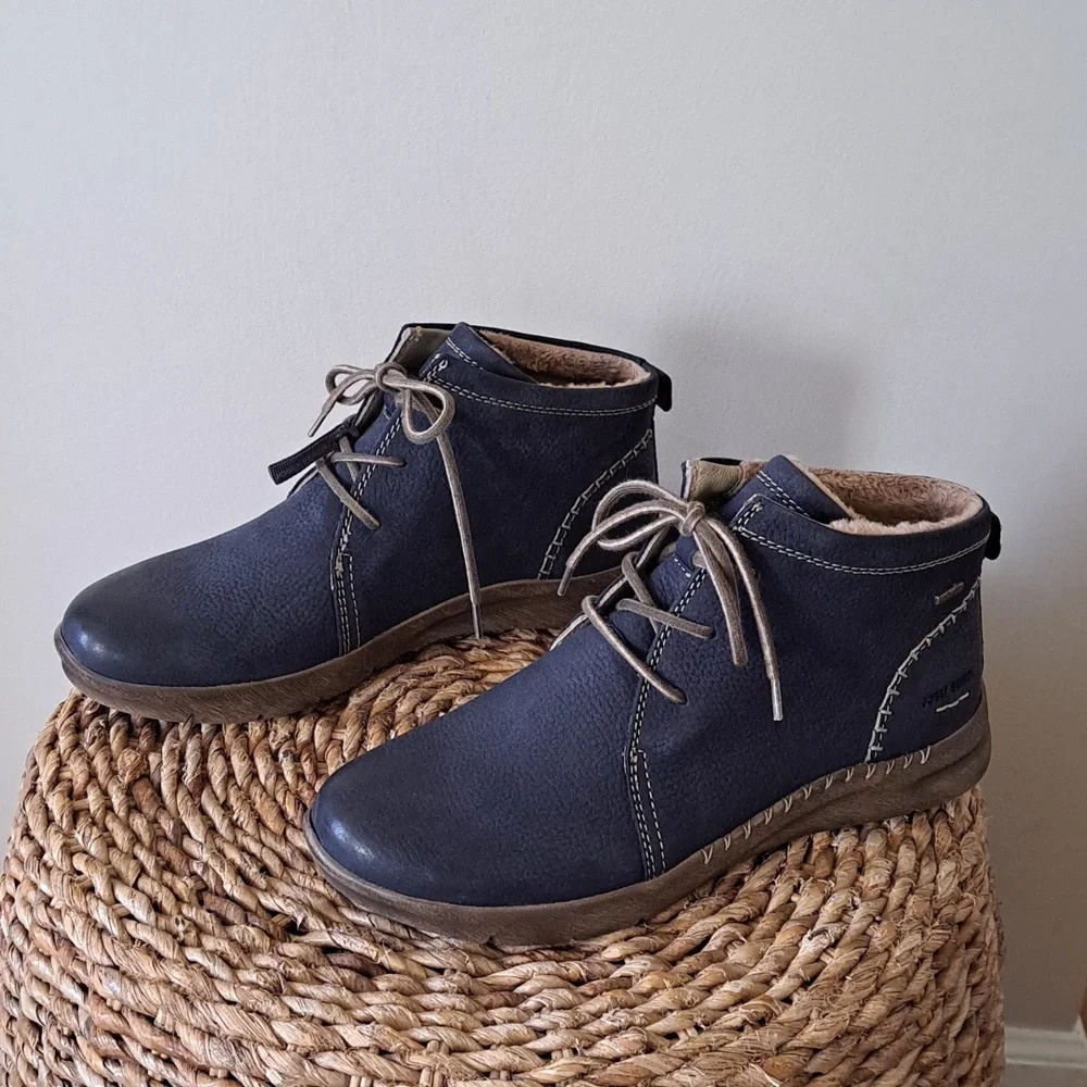 JOSEF SIEBEL Womens Conny 56 Blue‎ Pebbled Leather Ankle Boots EU42/US11.5